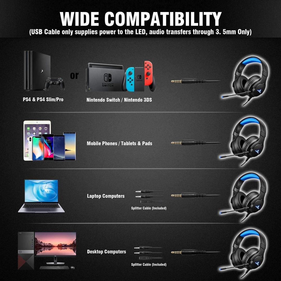 Lycander LGH-568 Over-Ear Gaming Headset with Mic & LED Lights